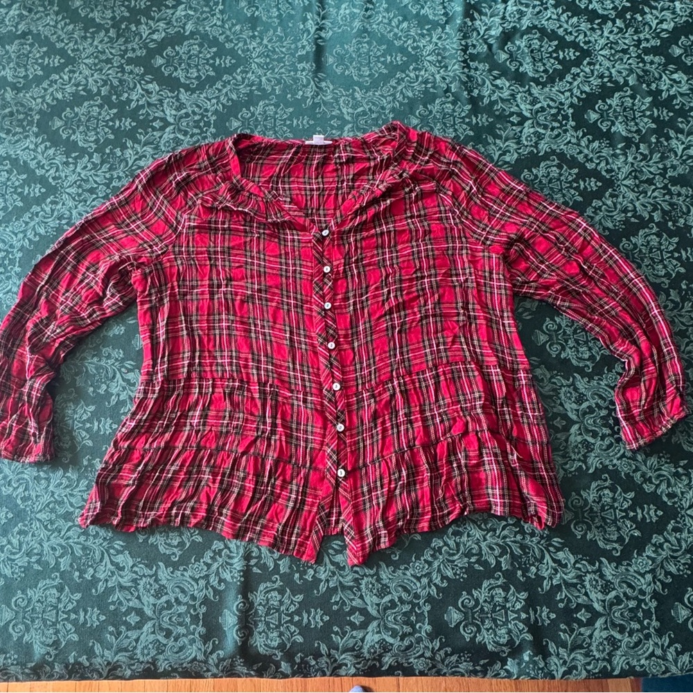 J Jill Plaid Flowy Top